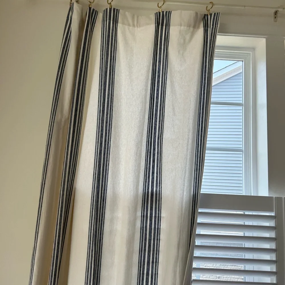 Pottery Barn Navy and White Striped Drapery Panels